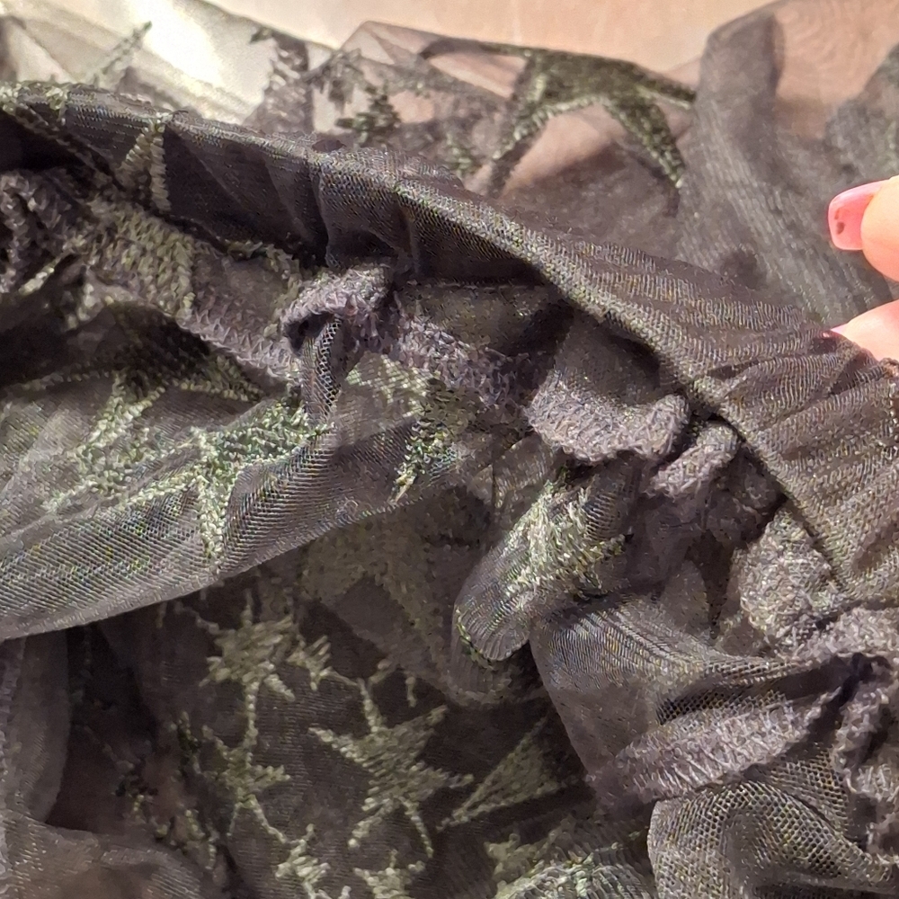 Romwe Black Mesh Sheer Embroidered Stars Maxi Cover-up Skirt Women Size Medium - Picture 16 of 16